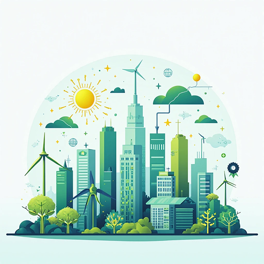Illustration of a sustainable smart city skyline